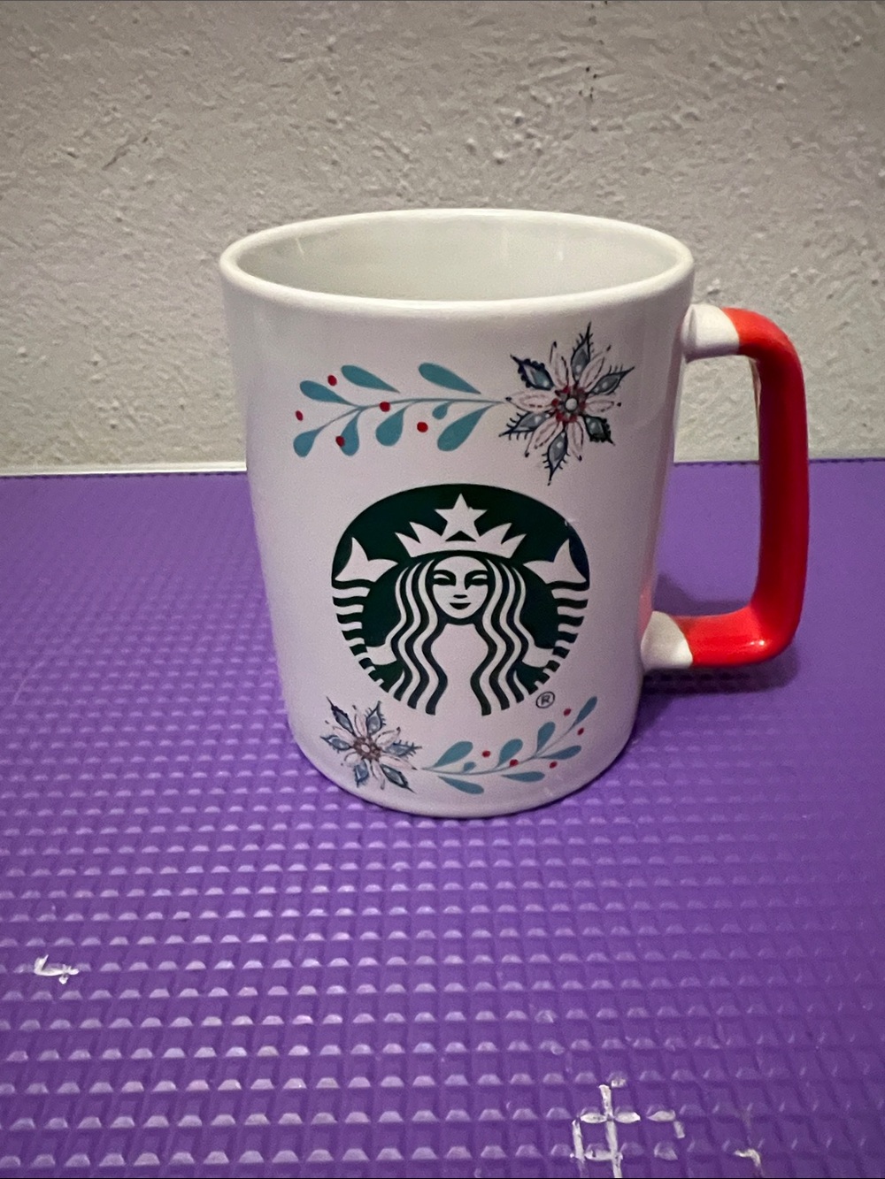 Starbucks White Mug with Green Logo and Red Handle 2020